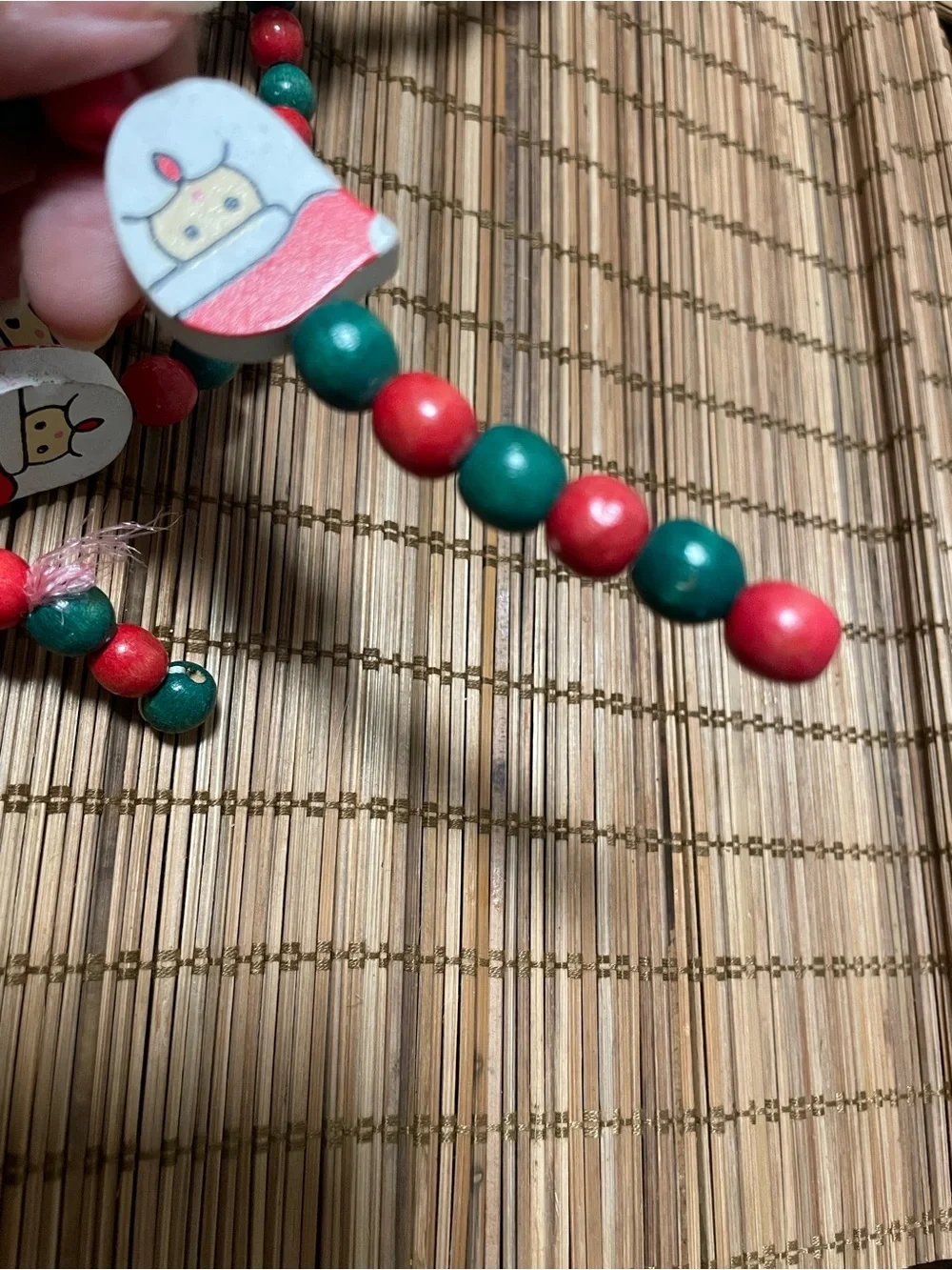 Vintage Christmas Wooden Bead Garland 11.5ft /138 Santa Claus Red Green Holiday